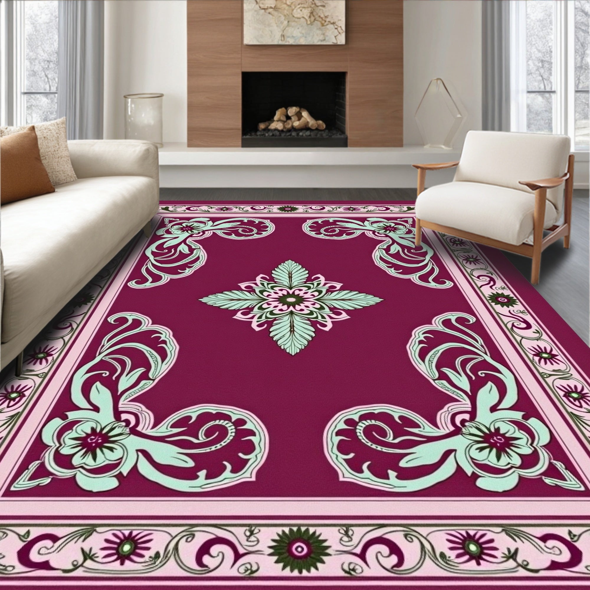Ornate Floral Scrollwork Design Rug
