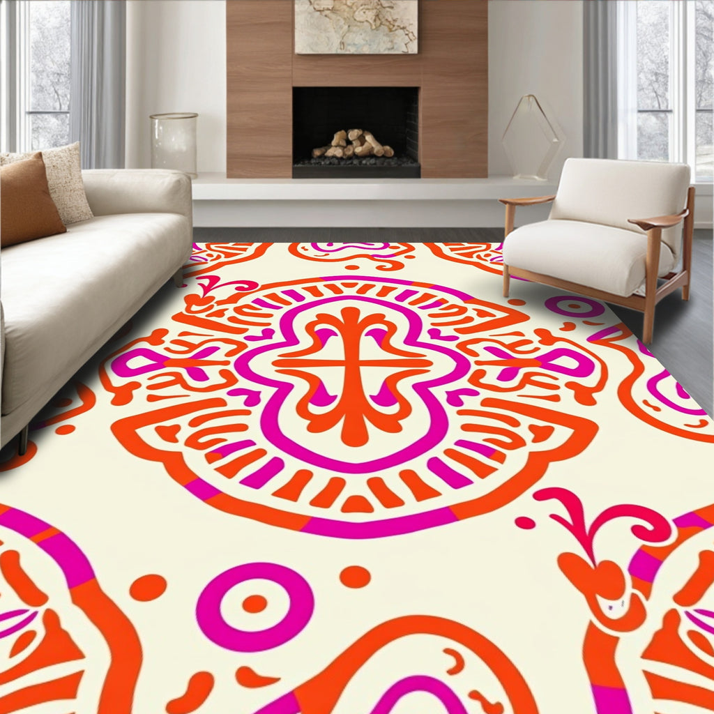 Vibrant Hot Pink Orange Abstract Pattern Rug