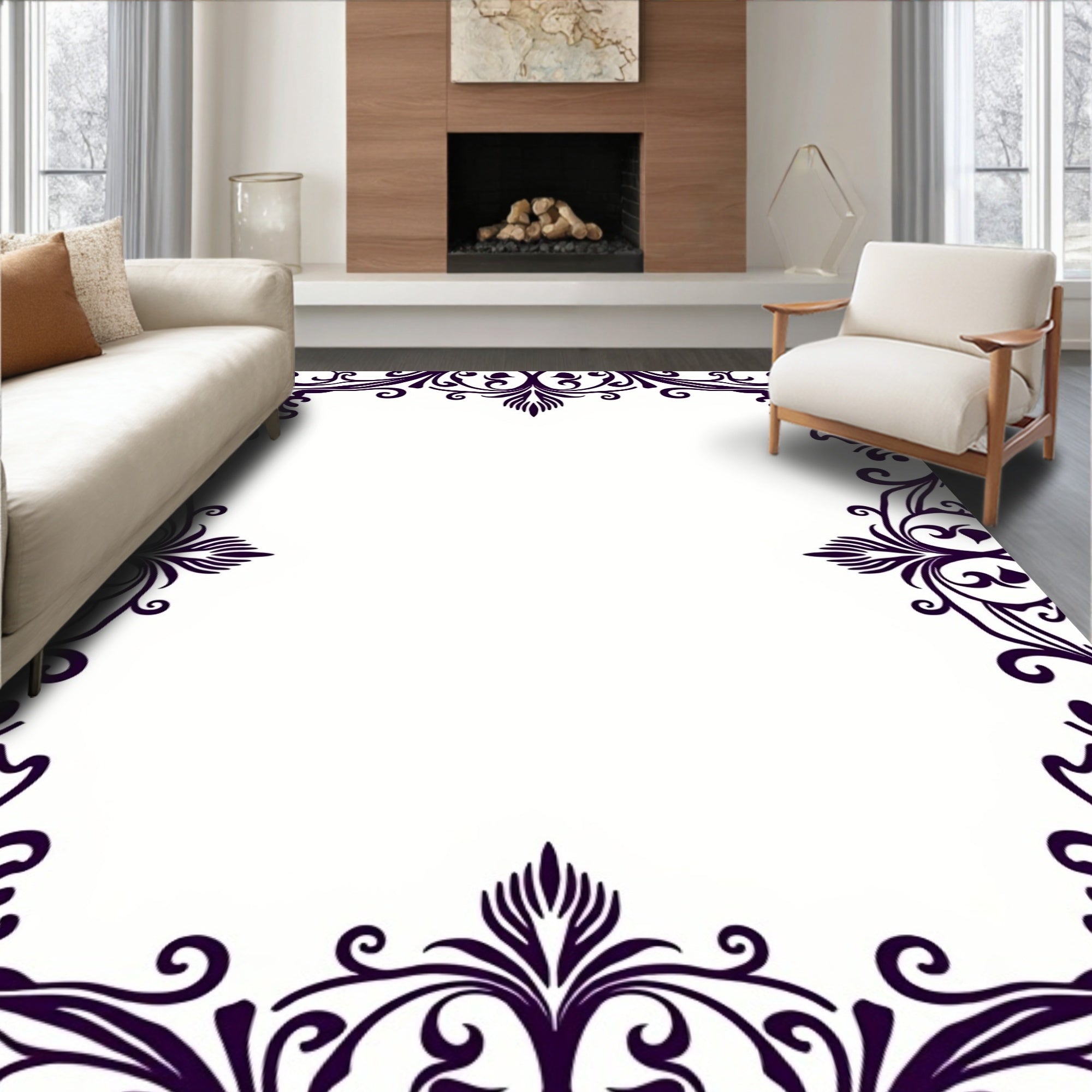 Ornate Swirl Victorian Style Frame Rug