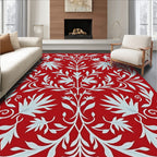 Crimson Cyan Floral Symmetry Rug
