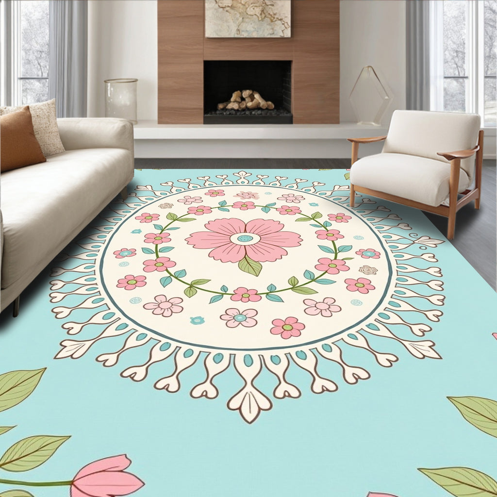 Pastel Floral Mandala Outdoor Pattern Rug