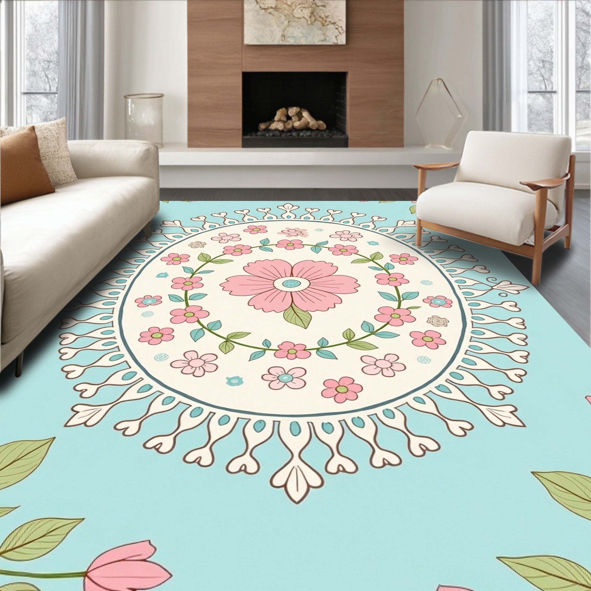 Pastel Floral Mandala Outdoor Pattern Rug