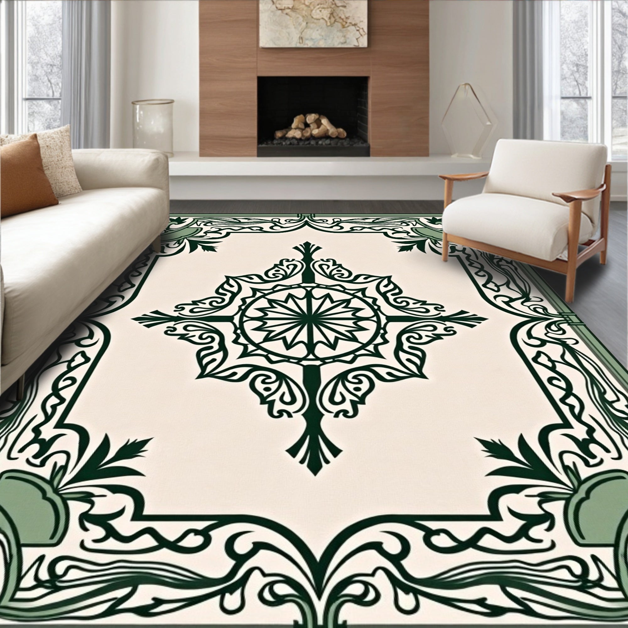Art Nouveau Floral Geometric Pattern Rug