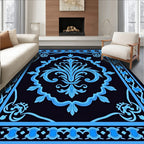 Ornate Blue Floral Scroll Pattern Rug