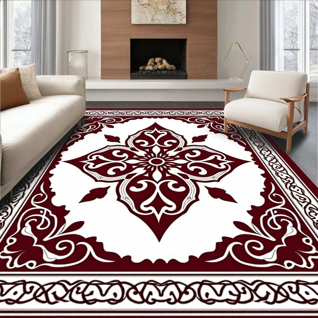 Deep Red Ornate Medallion Rug