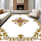 Ornate Floral Golden Scroll Pattern Rug