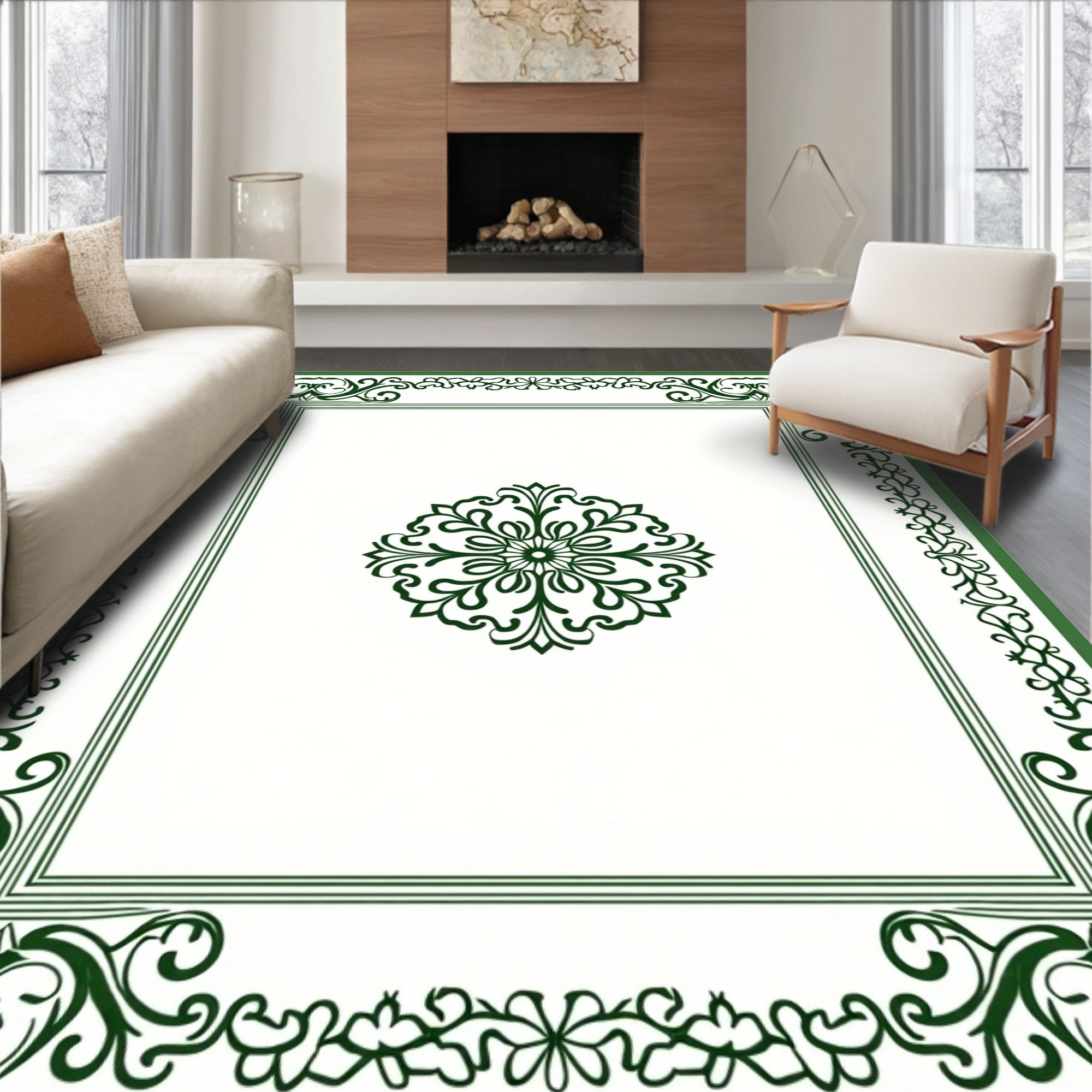 Ornate Dark Green Central Medallion Rug