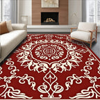 Traditional Red Cream Medallion Design Rug