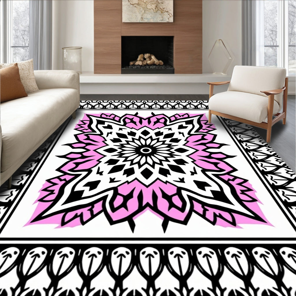 Graphic Pink Mandala Inspired Pattern Rug