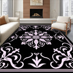 Elegant Filigree Black Pink Floral Rug
