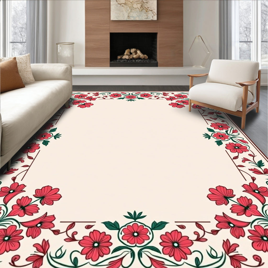 Elegant Red Floral Border Design Rug