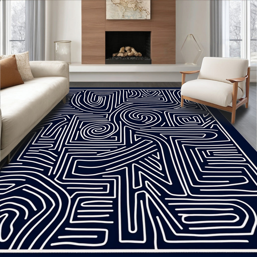 Abstract Maze Line Pattern Rug