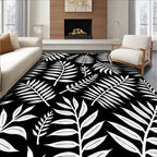 Chic Black White Leaf Pattern Rug
