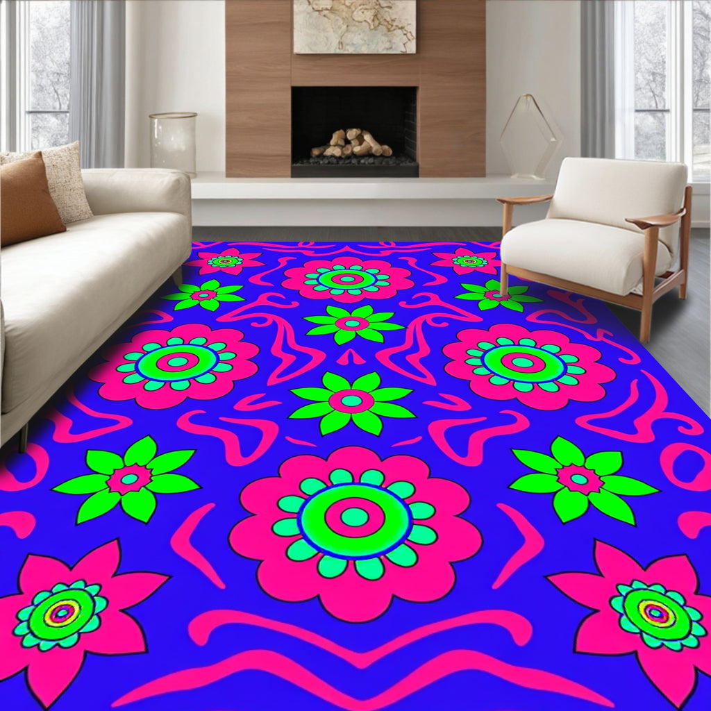 Retro Floral Swirl Design Rug
