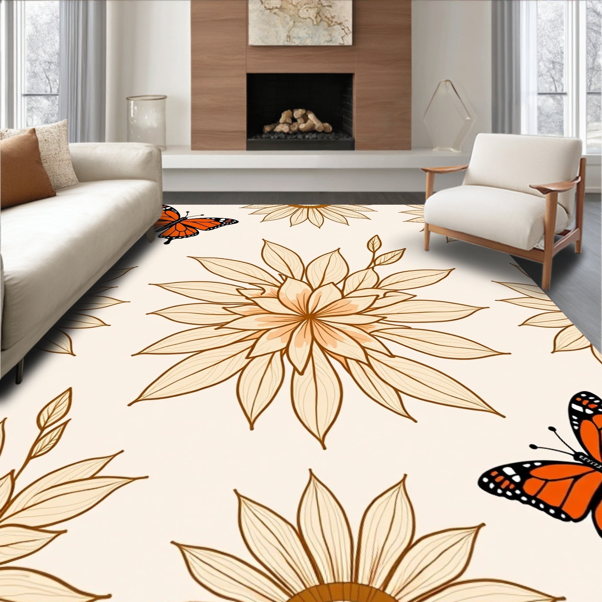 Monarch Butterfly Garden Art Rug