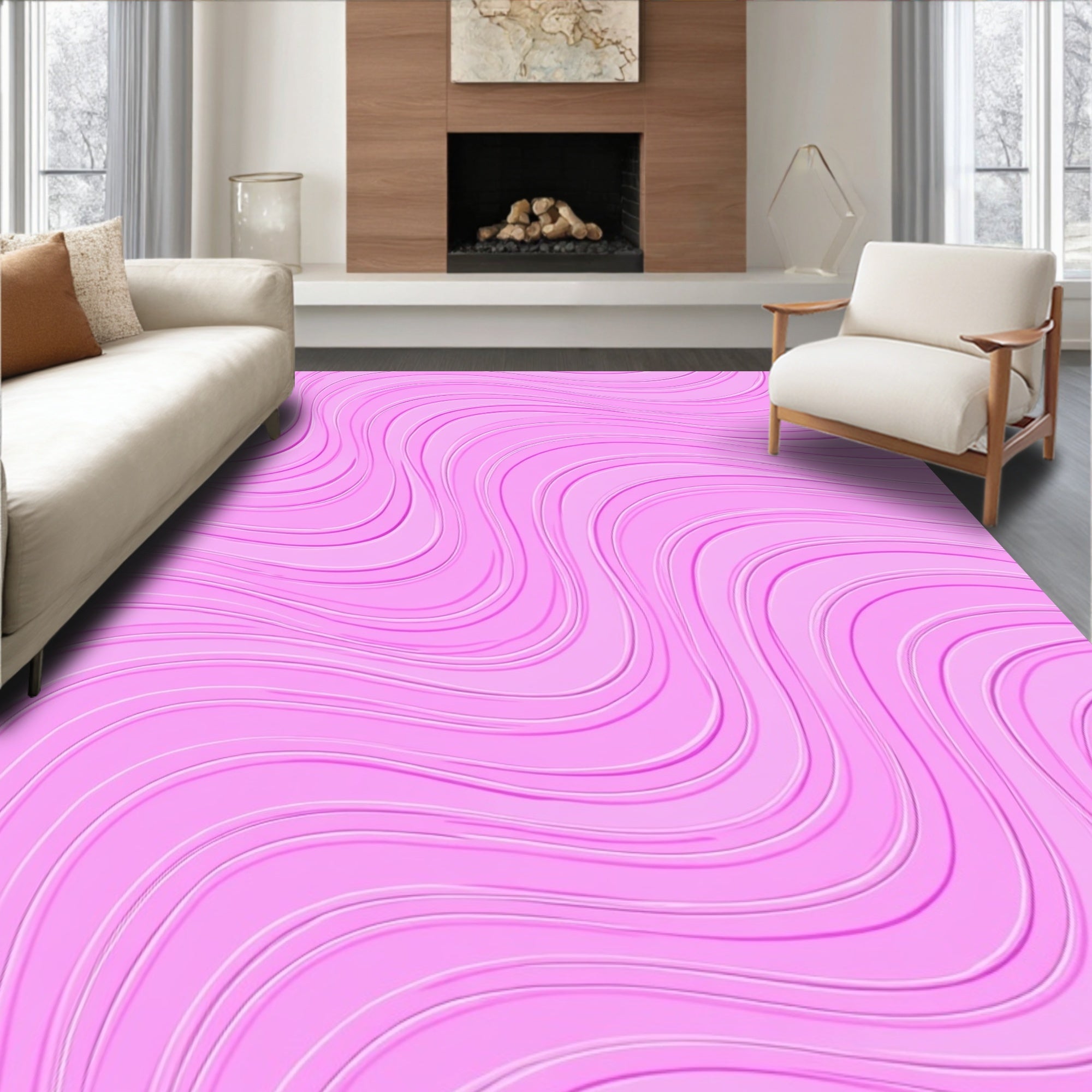 Pretty Pink Wavy Lines Rug