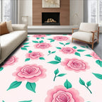 Pink Rose Floral Pattern Rug