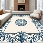 Elegant Blue Floral Medallion Frame Rug