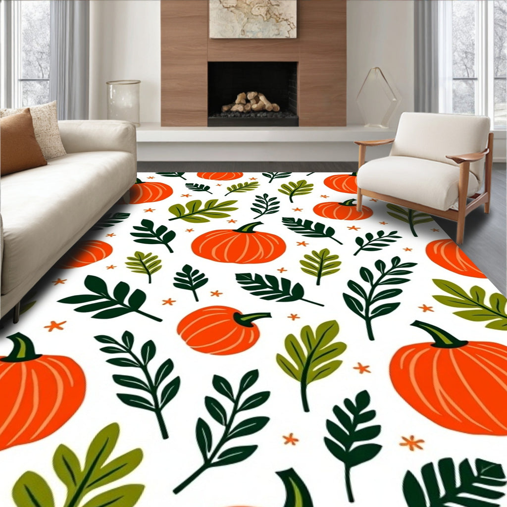 Autumn Orange Pumpkin Foliage Scatter Rug