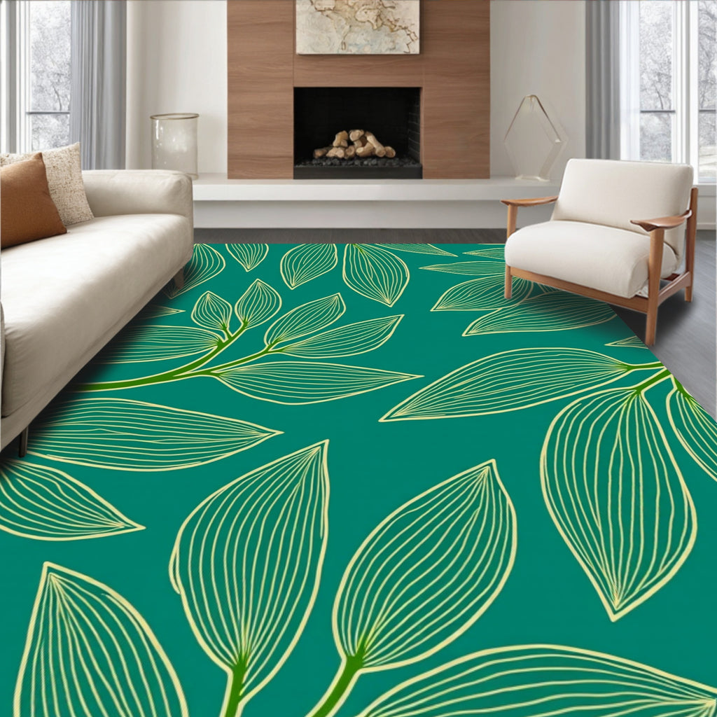 Teal Leaf Vine Pattern Rug
