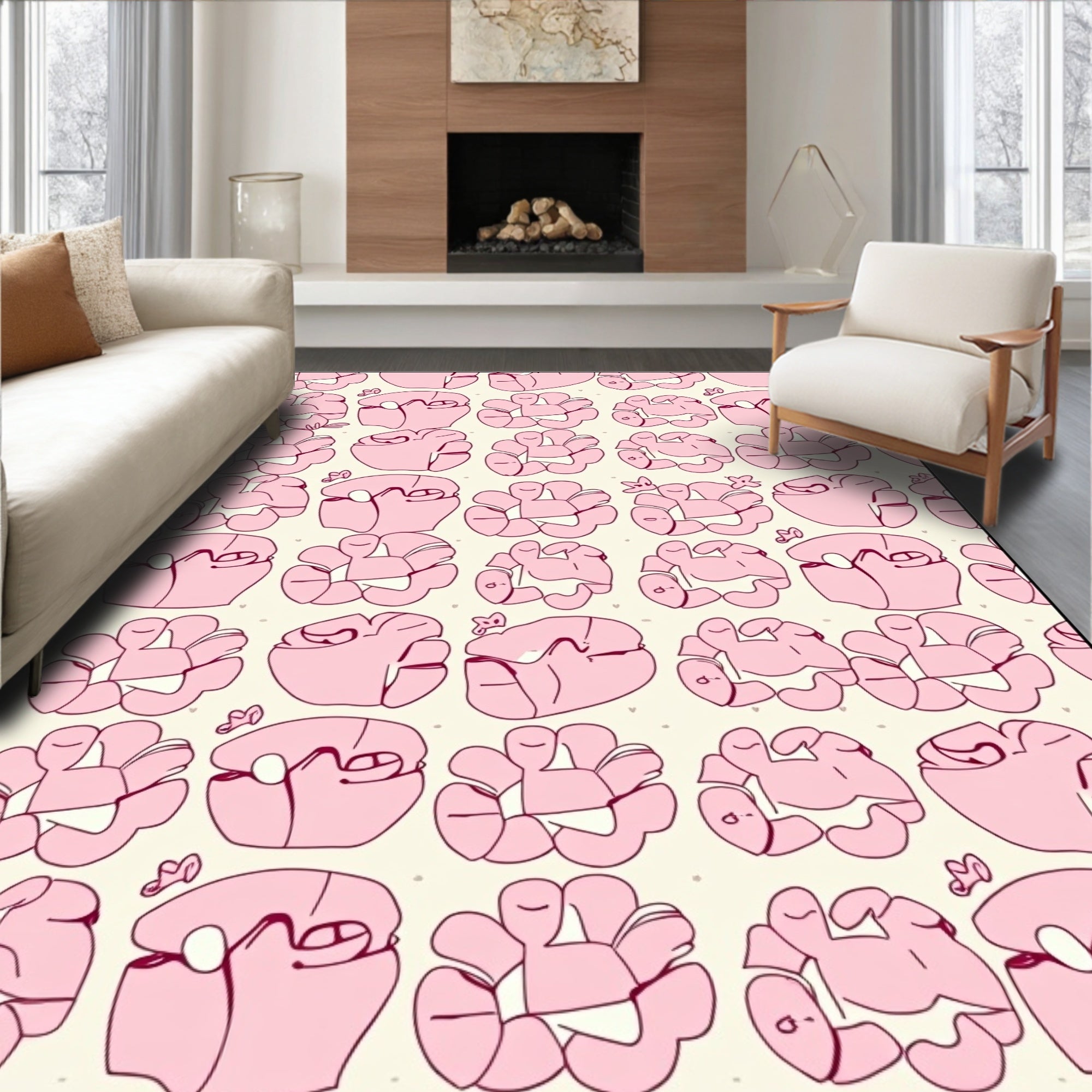 Cute Pink Floral Abstract Pattern Rug