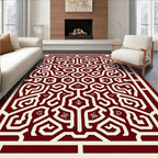 Ornate Red Geometric Vine Pattern Rug
