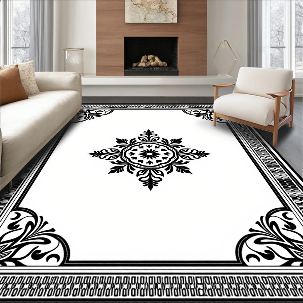 Ornate Floral Mandala Border Rug