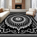 Intricate Mandala Black White Pattern Rug