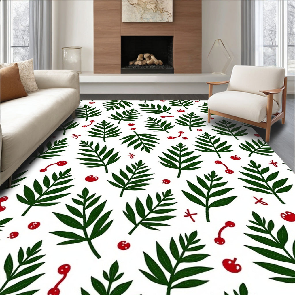 Green Leaf Red Berry Scatter Rug