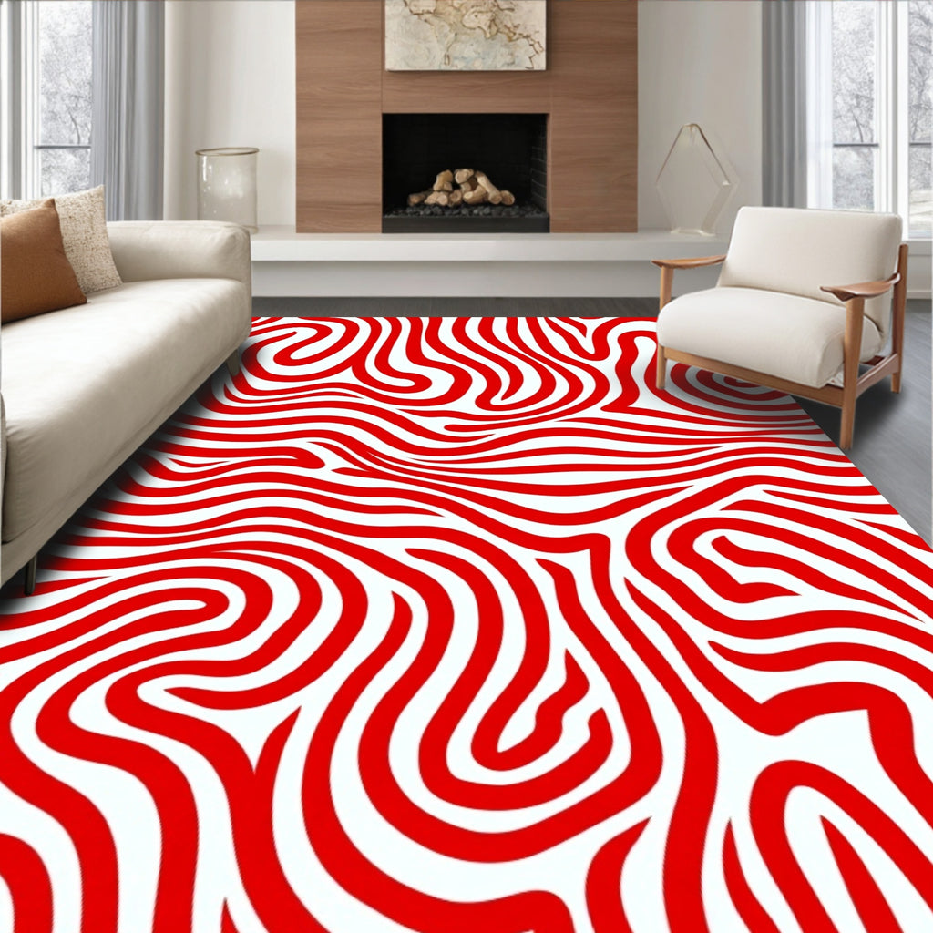 Crimson Red Abstract Swirl Rug