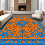 Vibrant Orange Blue Floral Medallion Rug