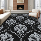 Damask Floral Patterned Grey Rug