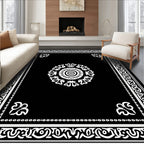 Black White Ornate Mandala Pattern Rug