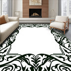 Elaborate Black Scroll Frame Design Rug