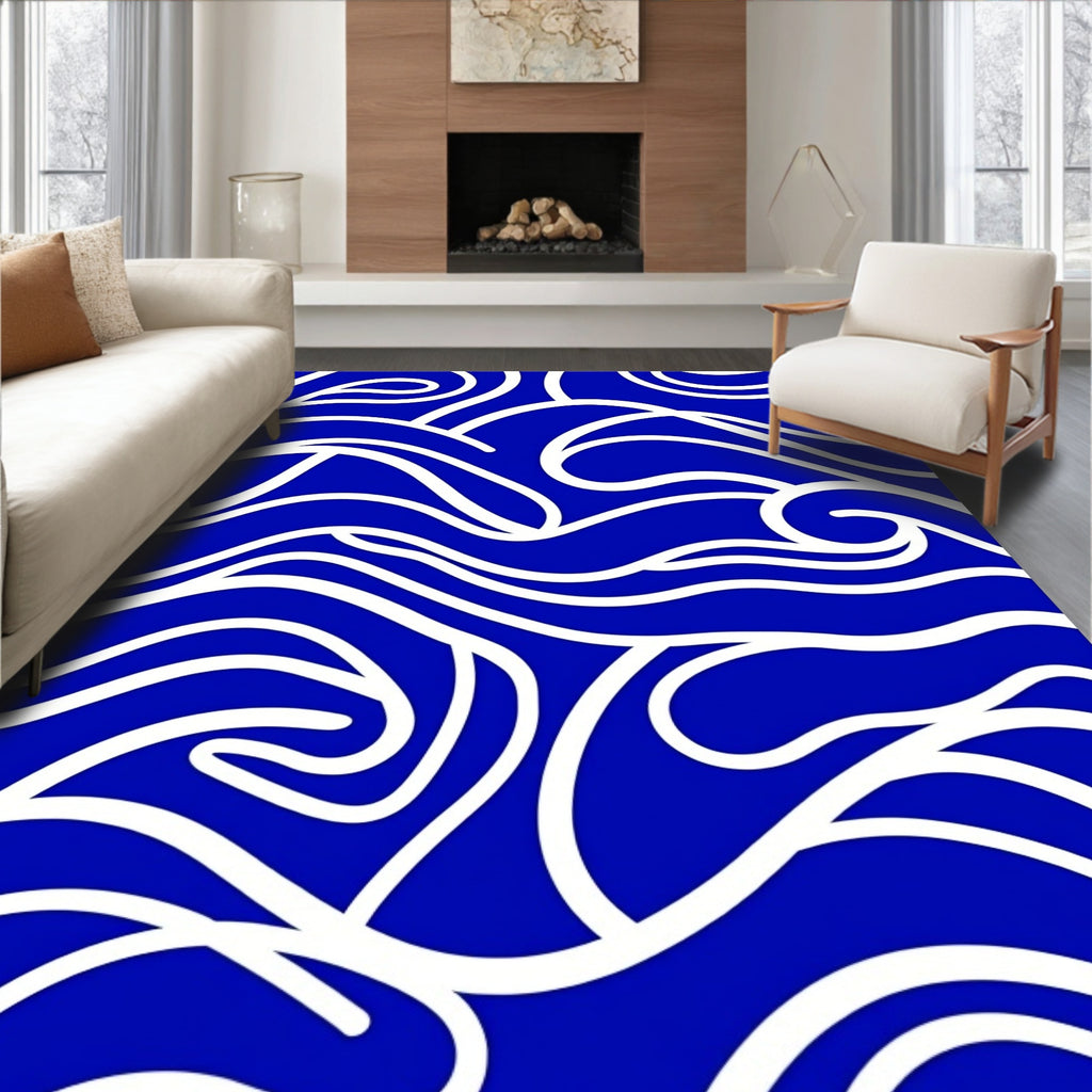 Bold Blue Swirling Lines Rug