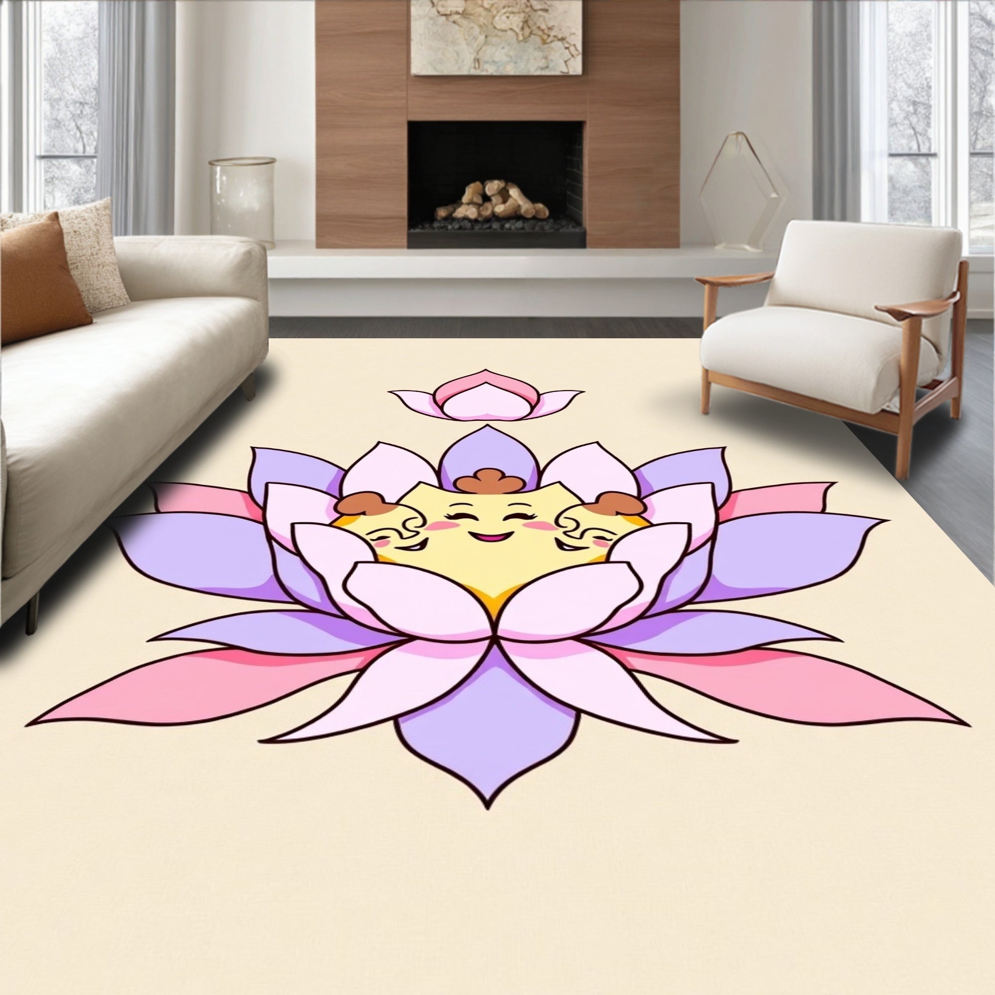 Cute Lotus Flower Pattern Rug