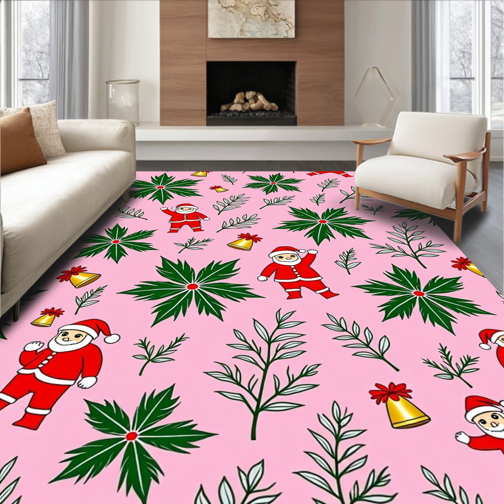 Whimsical Santa Claus Poinsettia Bells Rug