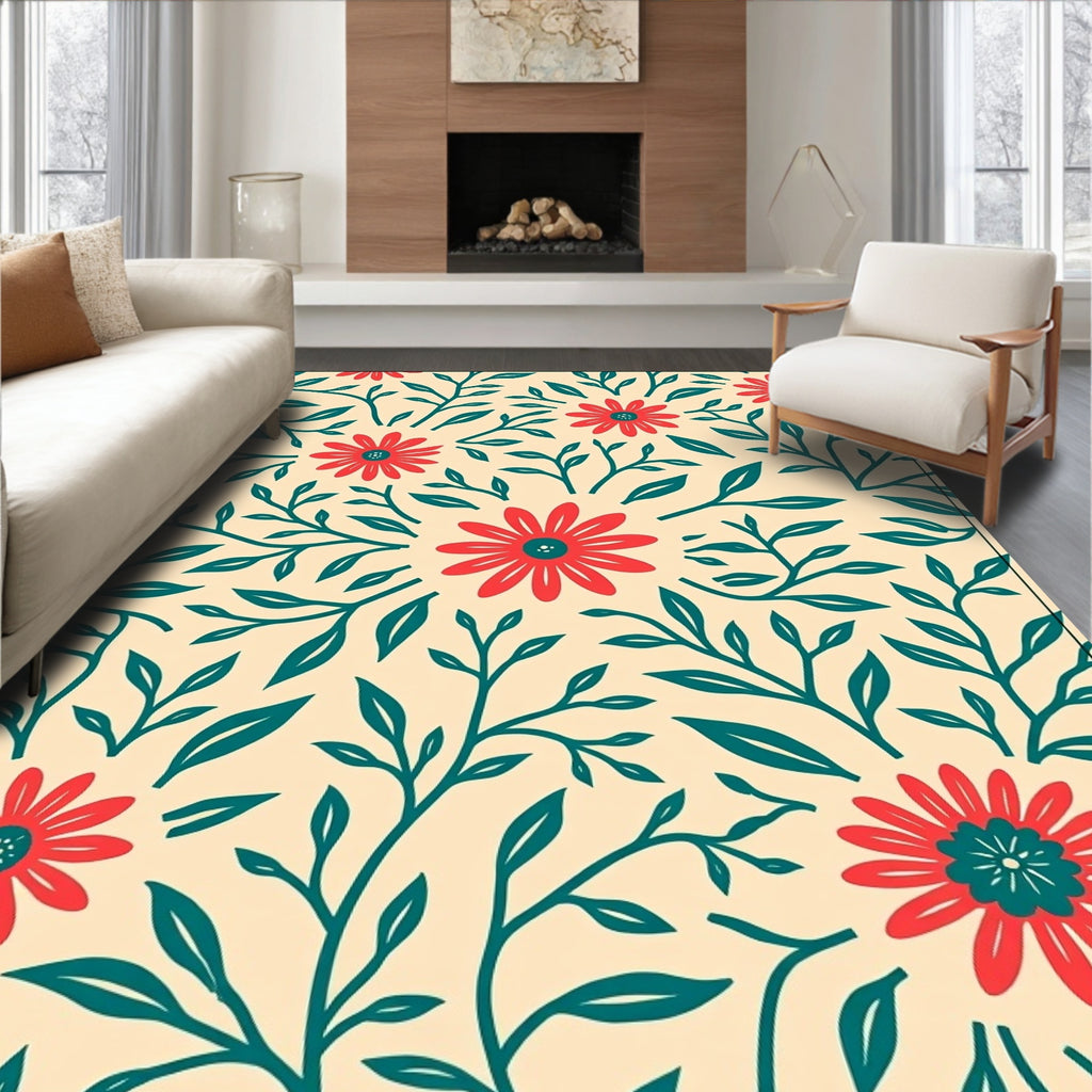 Bold Floral Branch Pattern Rug