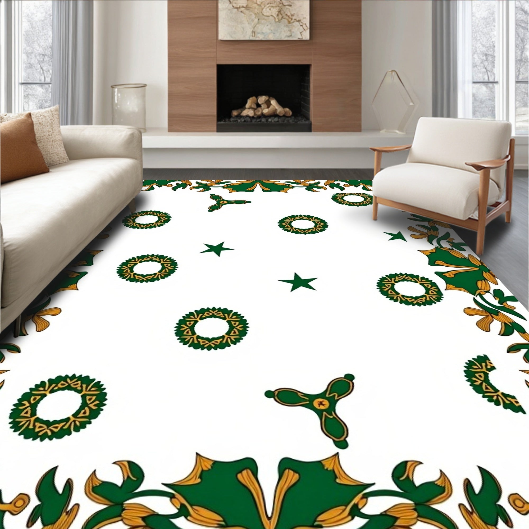 Emerald Green Gold Mandala Stars Rug