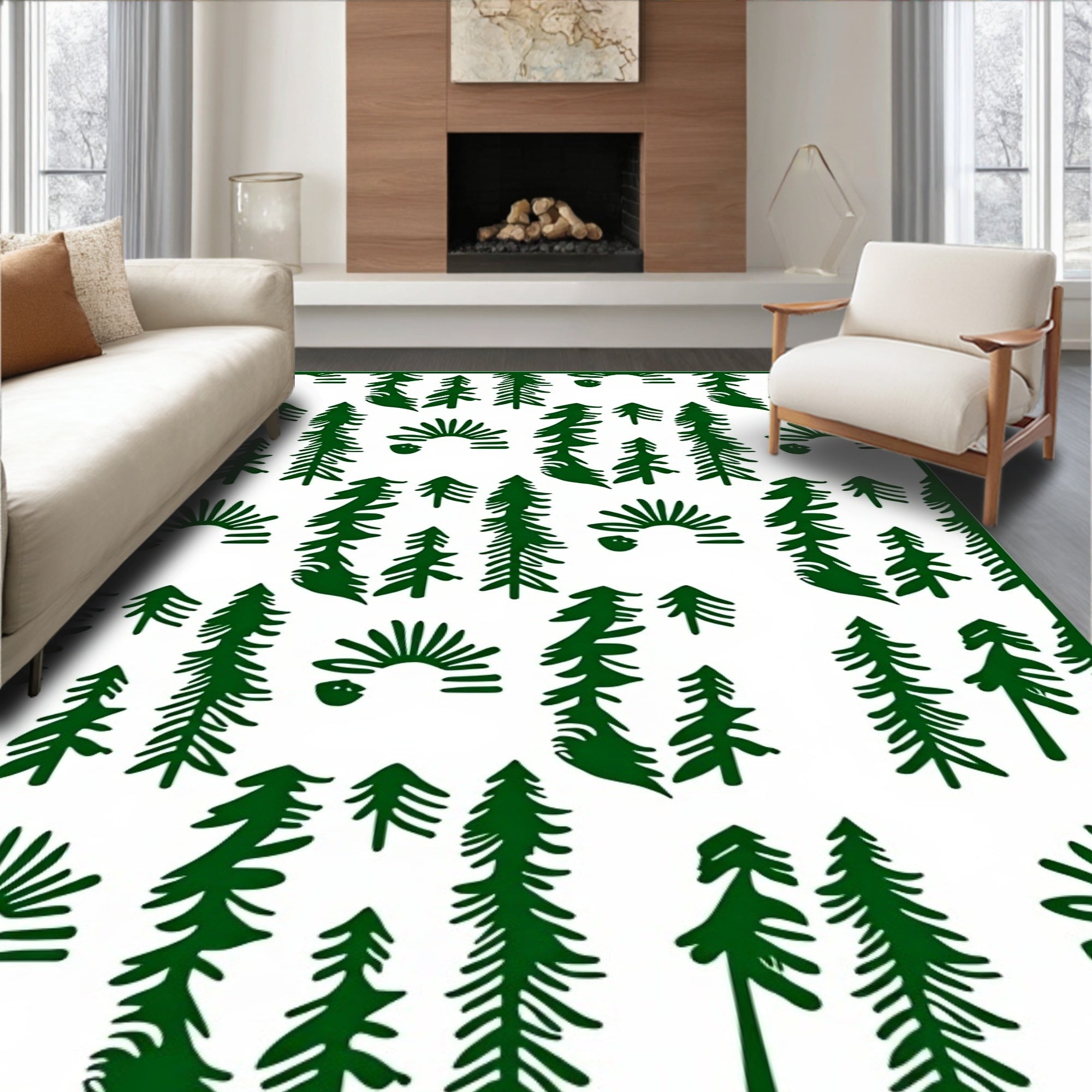Forest Green Evergreen Tree Silhouette Rug