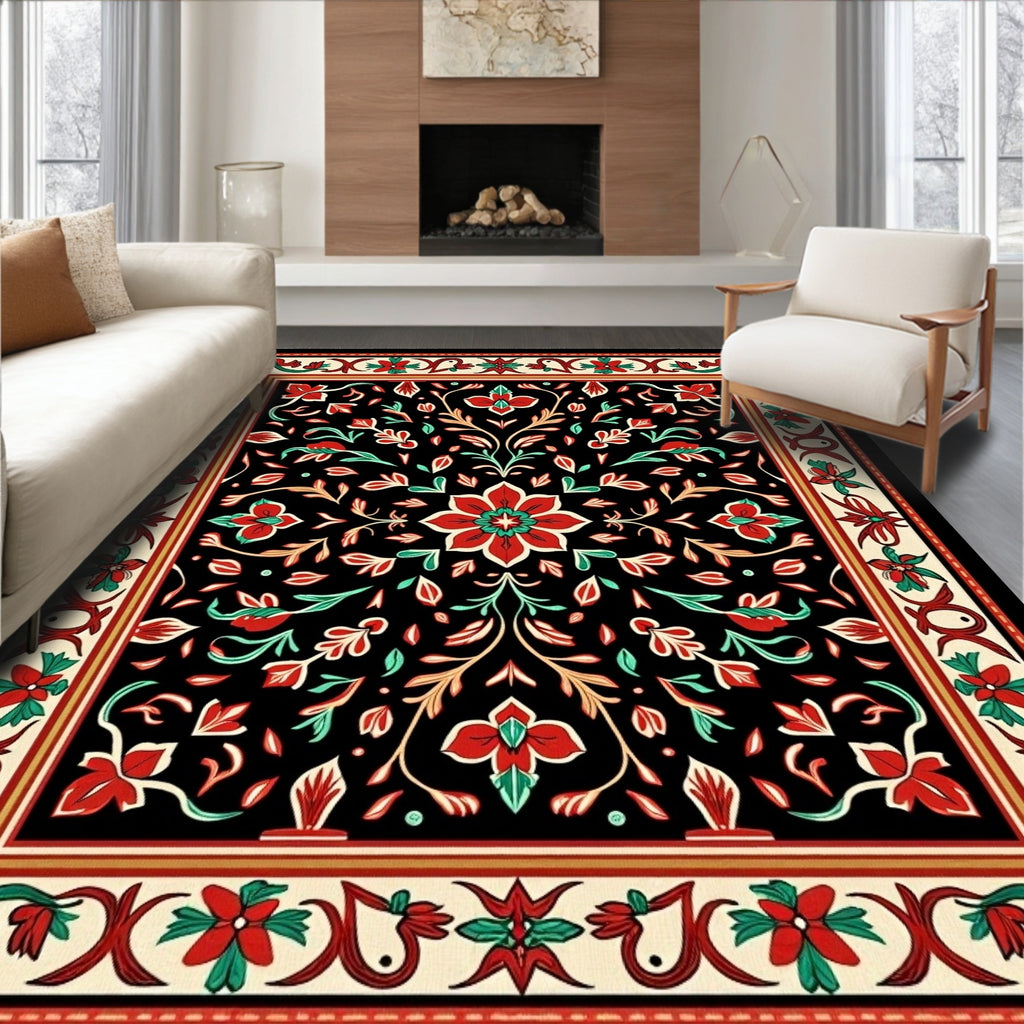 Intricate Floral Medallion Vine Pattern Rug