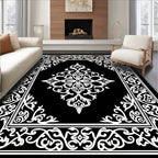 Intricate White Floral Border Design Rug