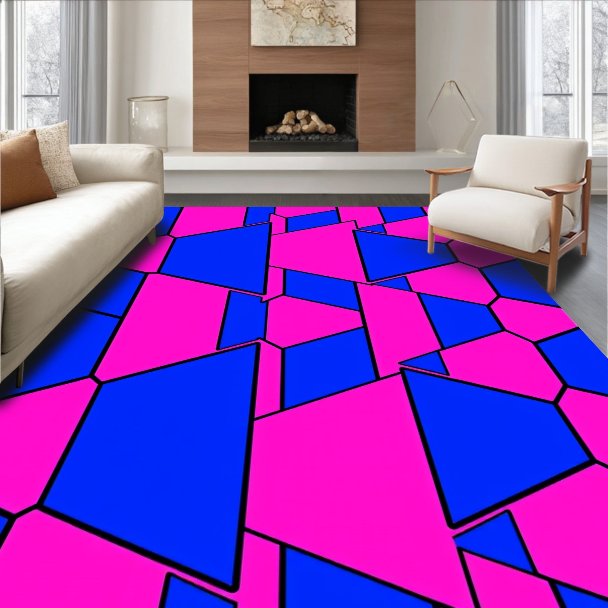 Pink Blue Geometric Tesselation Rug