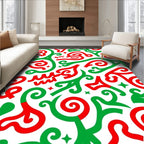 Whimsical Red Green Swirl Flourish Rug