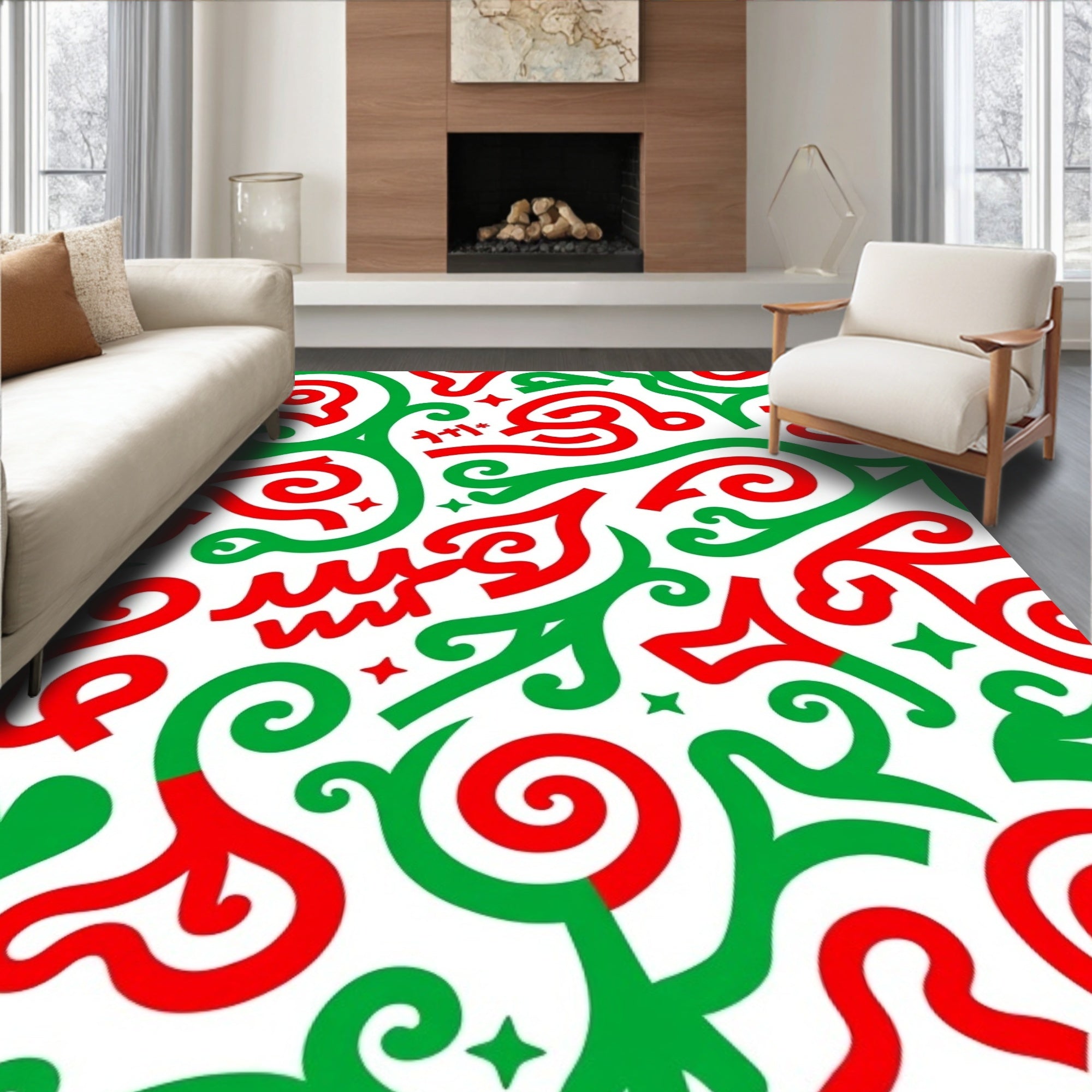 Whimsical Red Green Swirl Flourish Rug