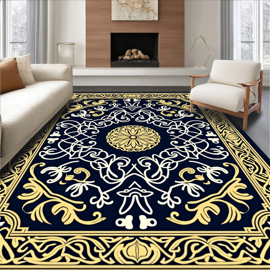 Elegant Gold White Mandala Design Rug