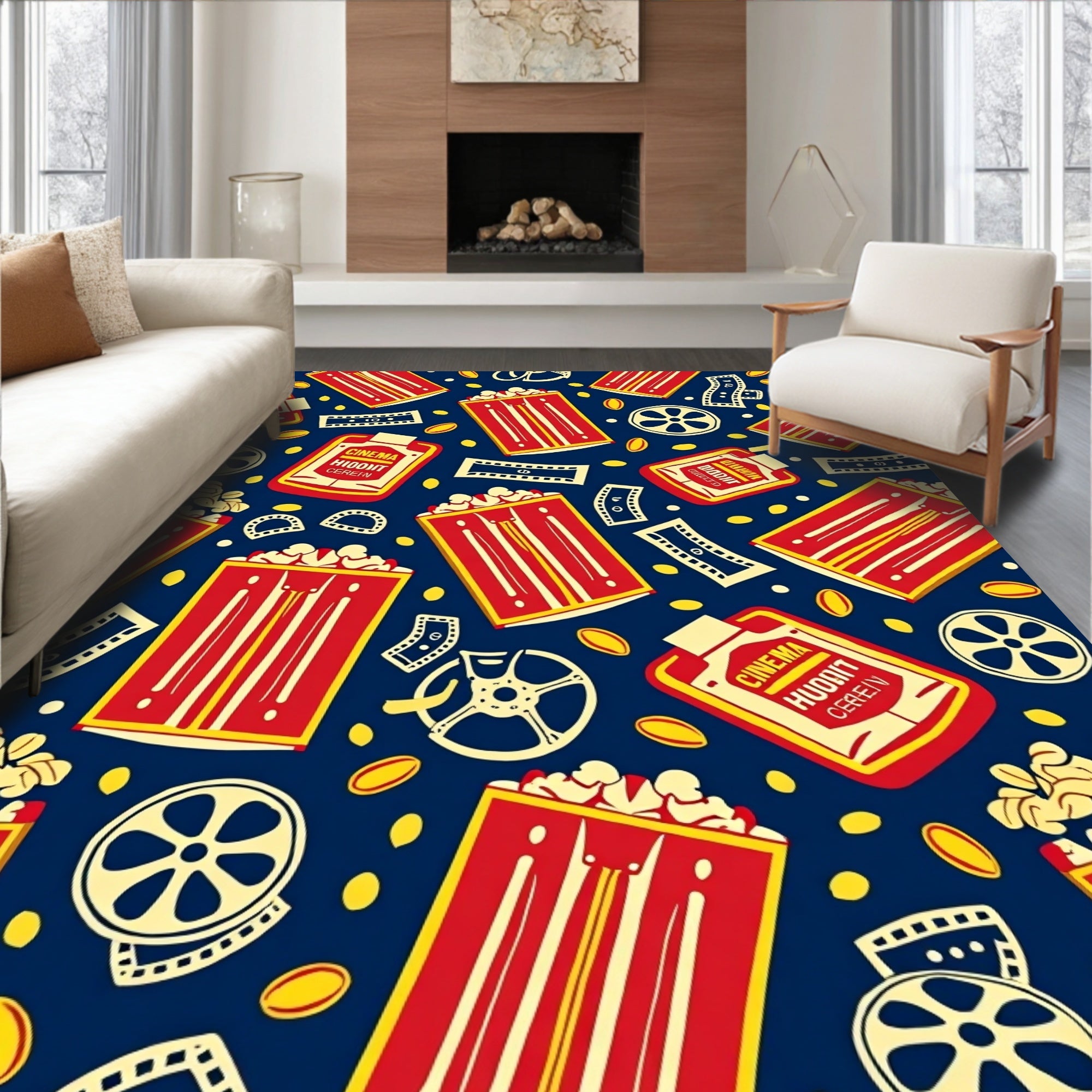 Retro Cinema Popcorn Pattern Rug