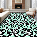 Black White Floral Graphic Pattern Rug