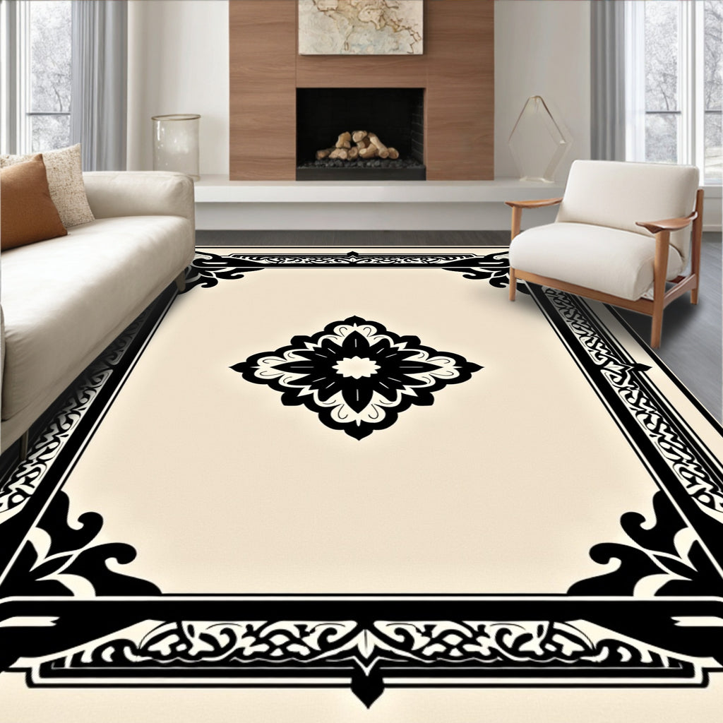 Black Floral Frame with Central Medallion Rug