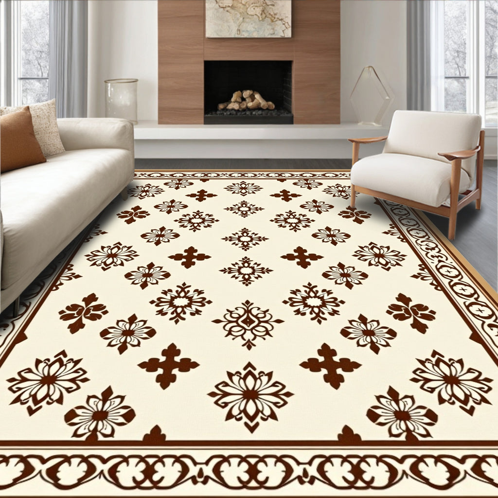 Classic Floral Motif Cream Rug